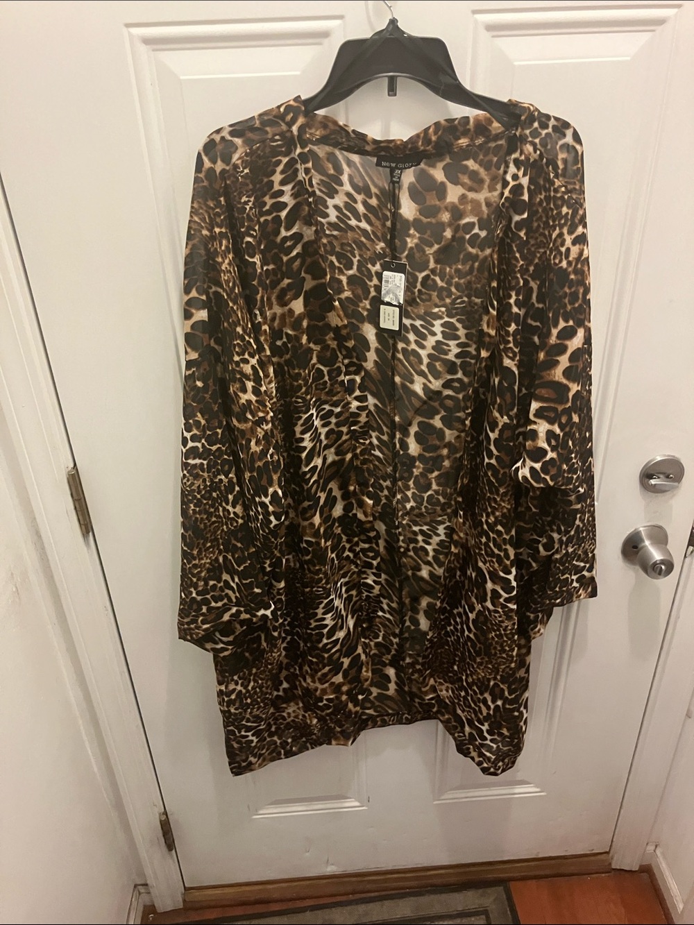 Leopard Print Sheer Kimono Cardigan - Brown Multi